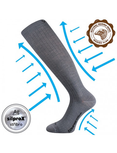Teple_kompresni_podkolenky_VoXX_WOOLAX_s_merino_vlnou_a_stribrem_svetle_seda